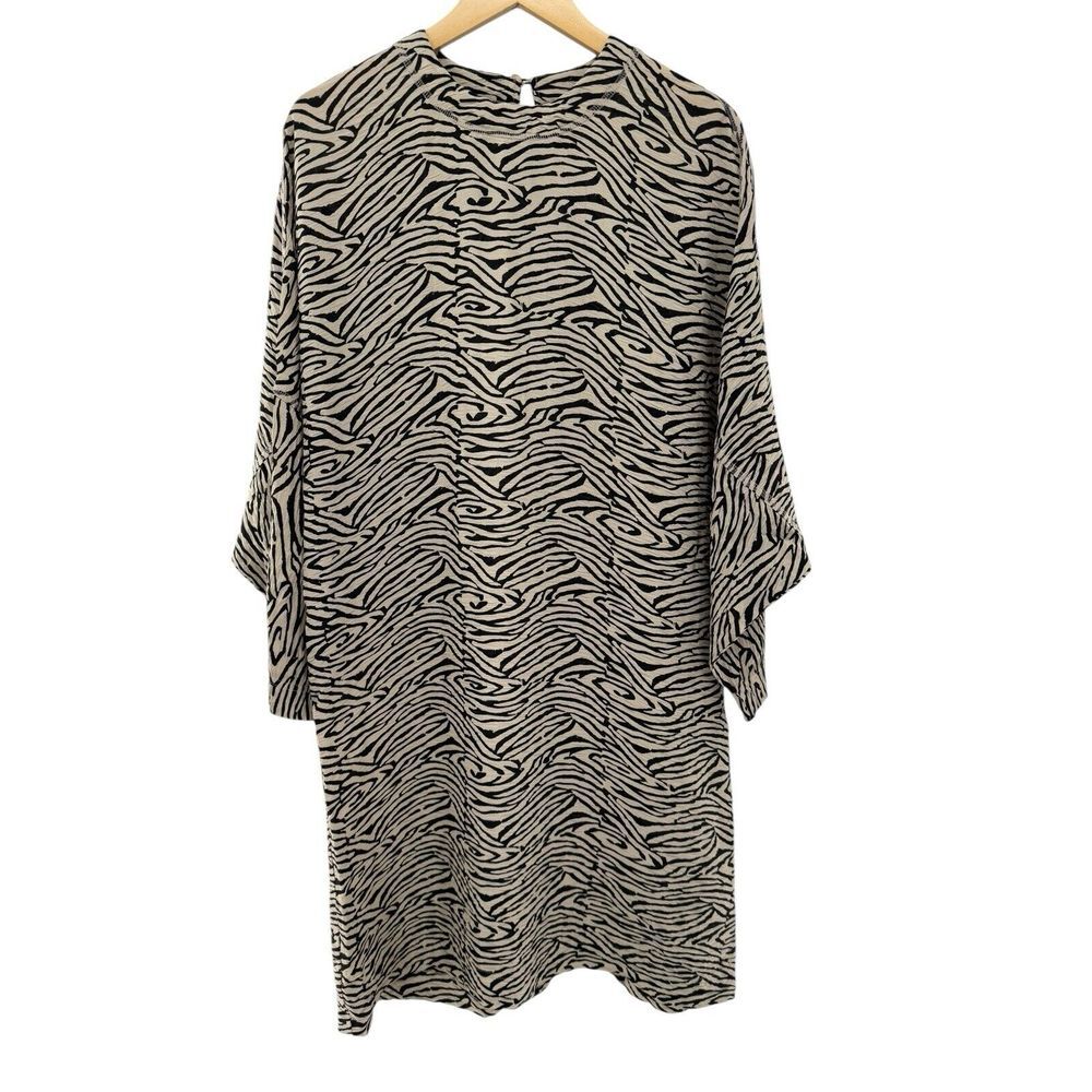 Nanushka Hiero Zebra Print Dolman Mini Dress Size Medium Gauzy Artsy Long Sleeve